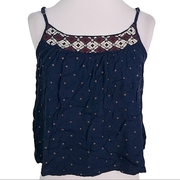 Cape Juby size medium spaghetti strap navy blue top with red & white neck design - Picture 1 of 14